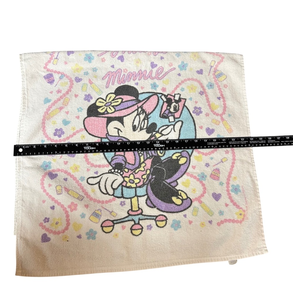 Disney Minnie Mouse Bath Towel Kids OS White Vintage 90s Makeup Pastel USA Made - Picture 3 of 5